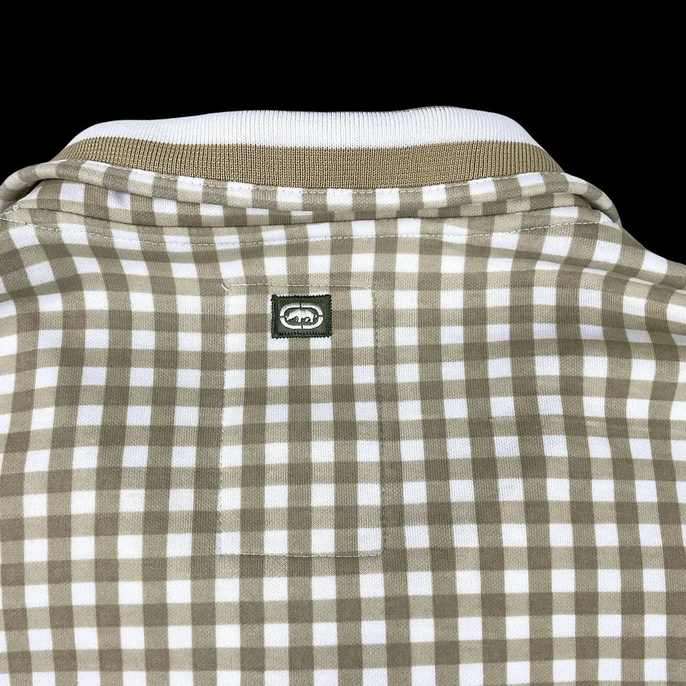 Ecko Unltd Jacket Men 2XL Long Sleeve Full Zip Beige White‎ Check